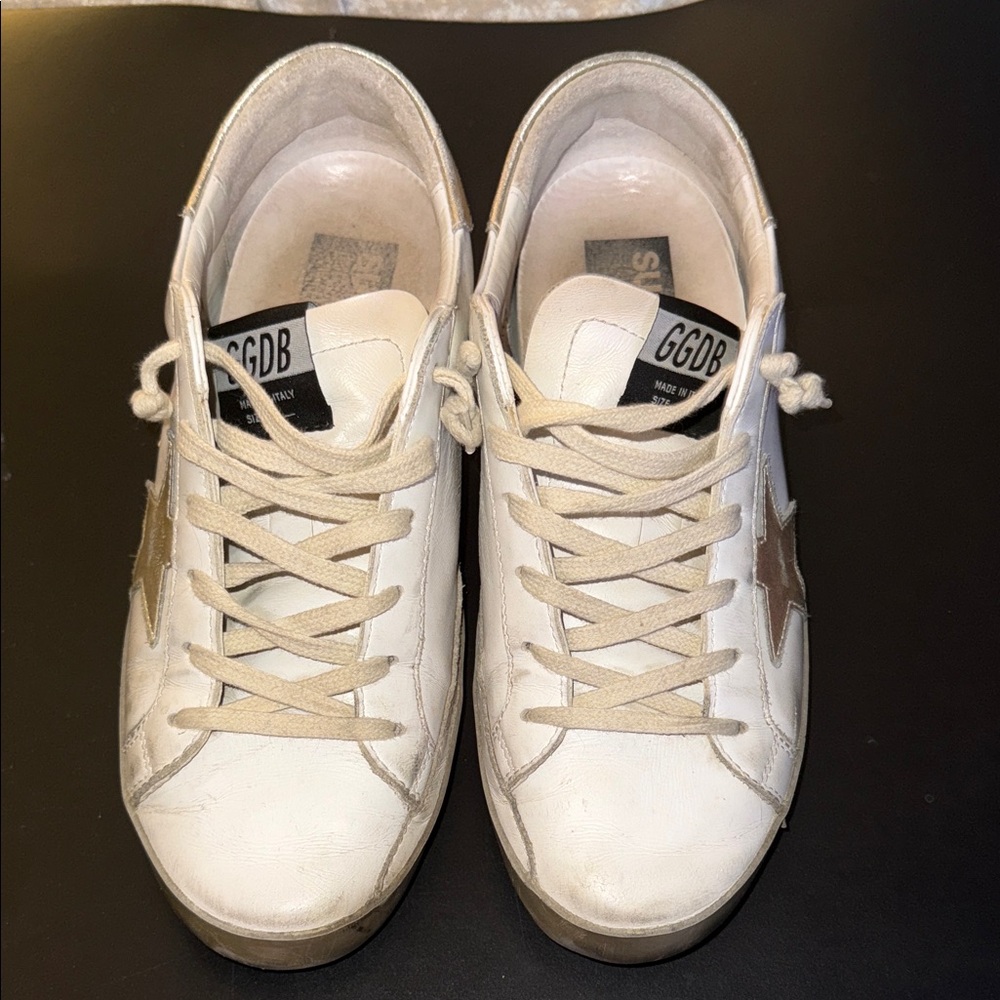 Golden Goose Cream Sneakers with Brown Star